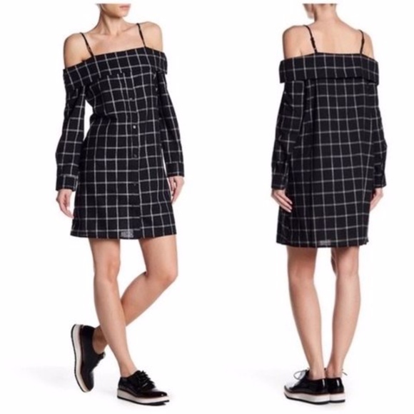 NWT Dual nature plaid off the shoulder dress - Picture 1 of 4